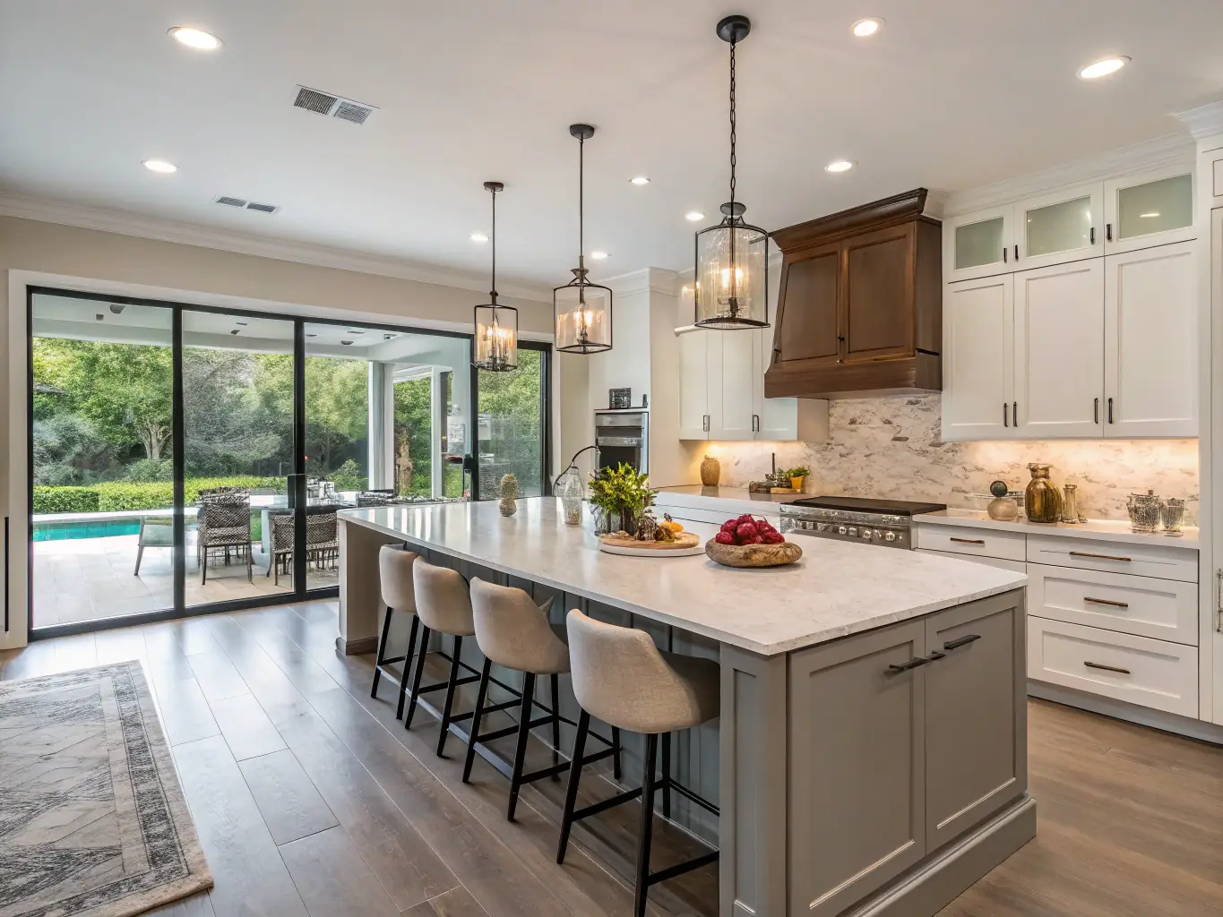 A beautifully remodeled kitchen with modern cabinetry, stainless steel appliances, and a large island, showcasing Vitex Innovation's kitchen remodeling services.